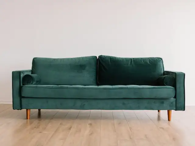 Green sofa in a bright room